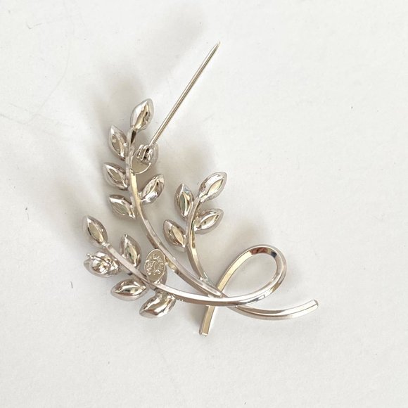 Star Art Retro Crystal Rhinestone Silver Leaf Spray Brooch Pin Marked Sterling - Picture 8 of 8